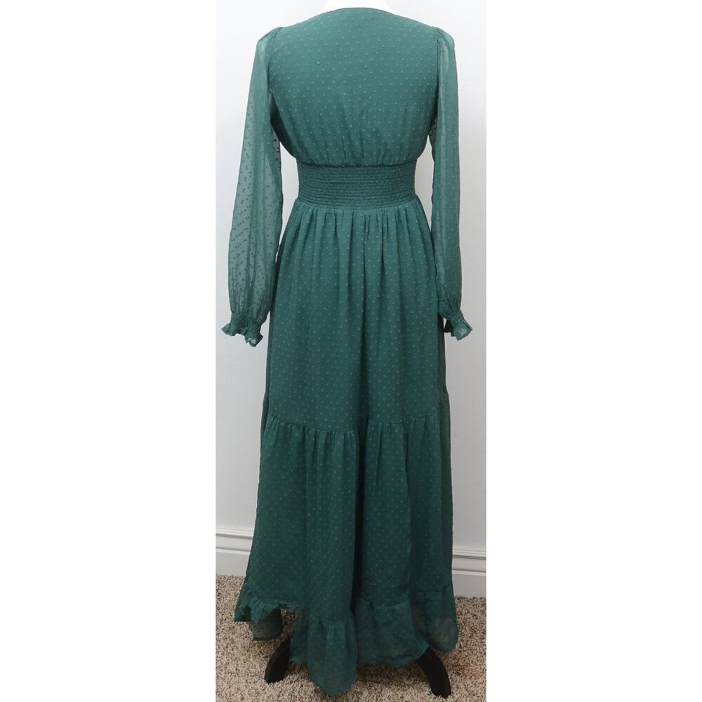 Patrons of Peace Altura Maxi Dress Green Swiss Dot‎ Puff Sleeve Boho Fairy SM - Picture 4 of 13